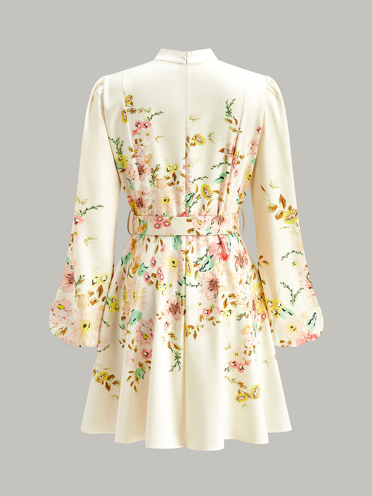 Floral Print Button Detail Dress With Belt-Massicos