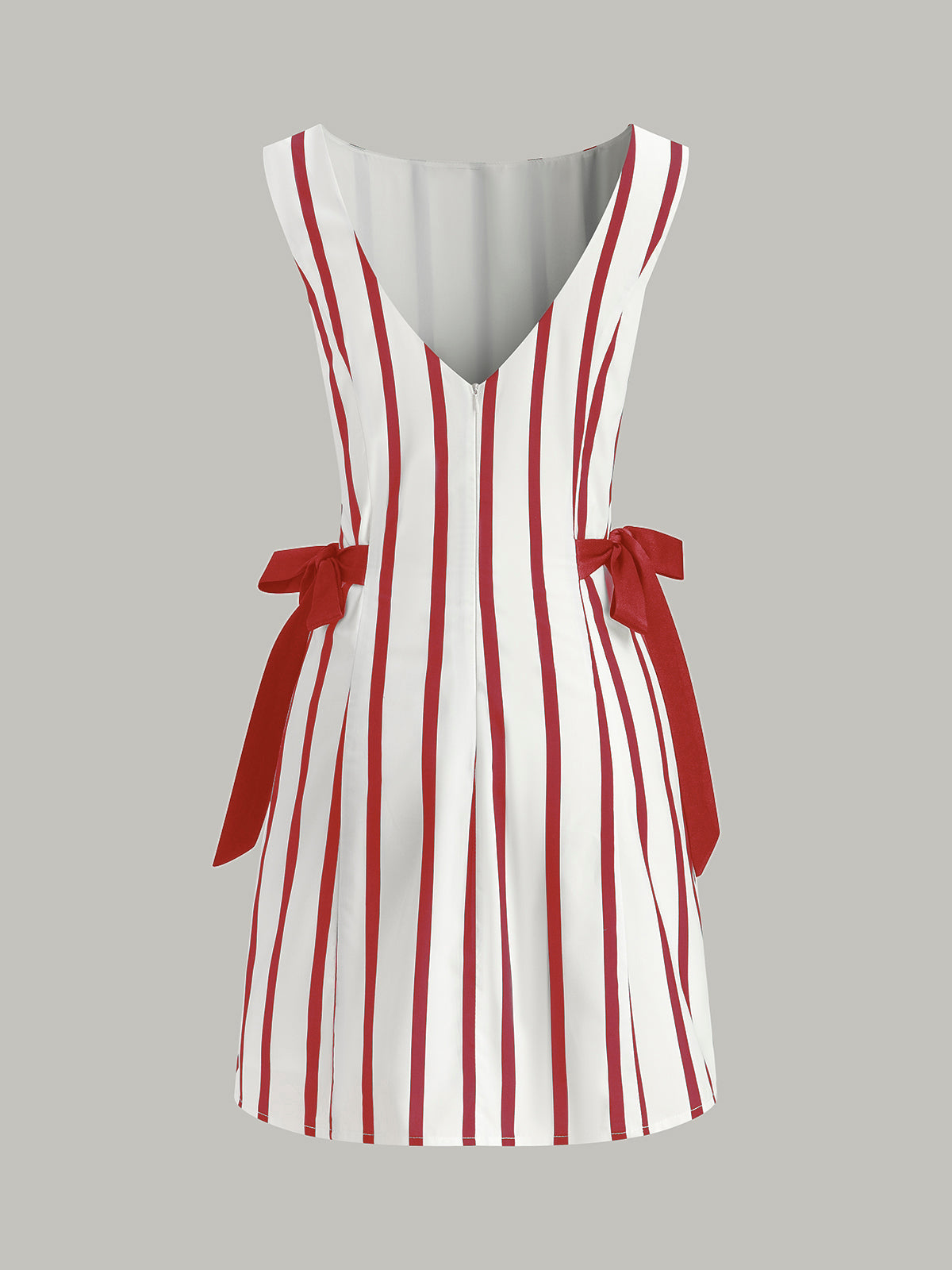 Striped Backless Dual-Sided Bow Zipper Dress-Massicos