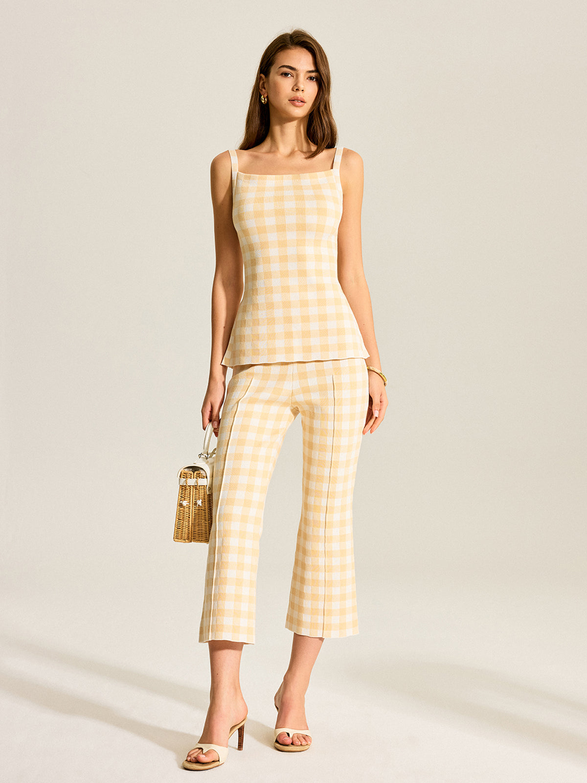 Gingham Print Pants Set-Massicos