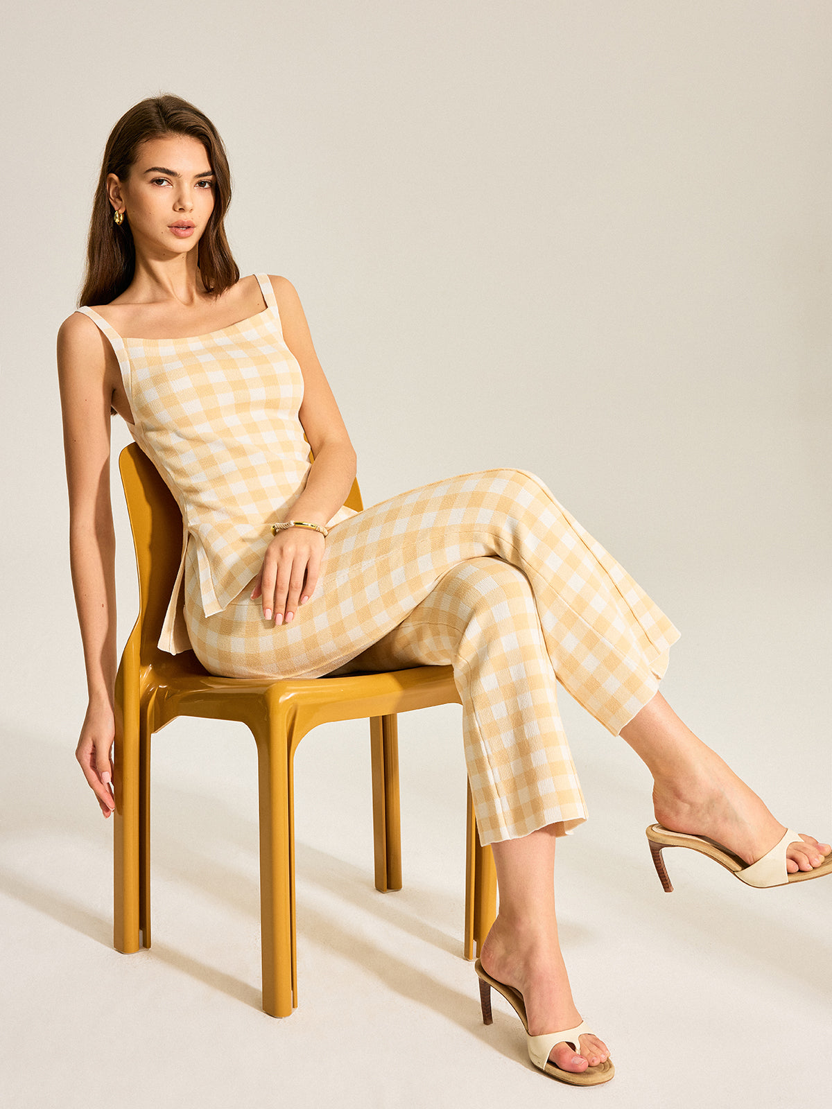 Gingham Print Pants Set-Massicos