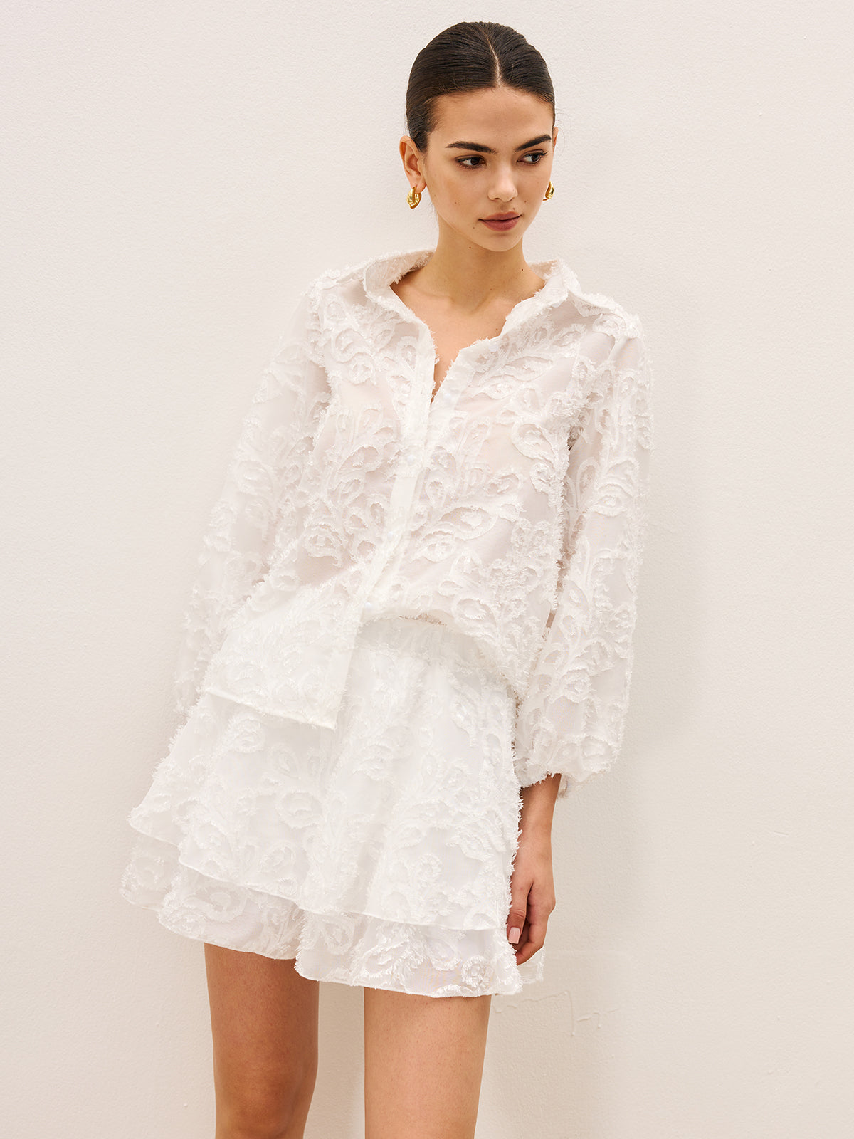 Sheer Embroidered Short Set-Massicos