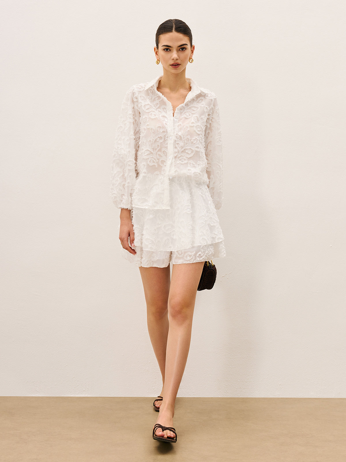 Sheer Embroidered Short Set-Massicos