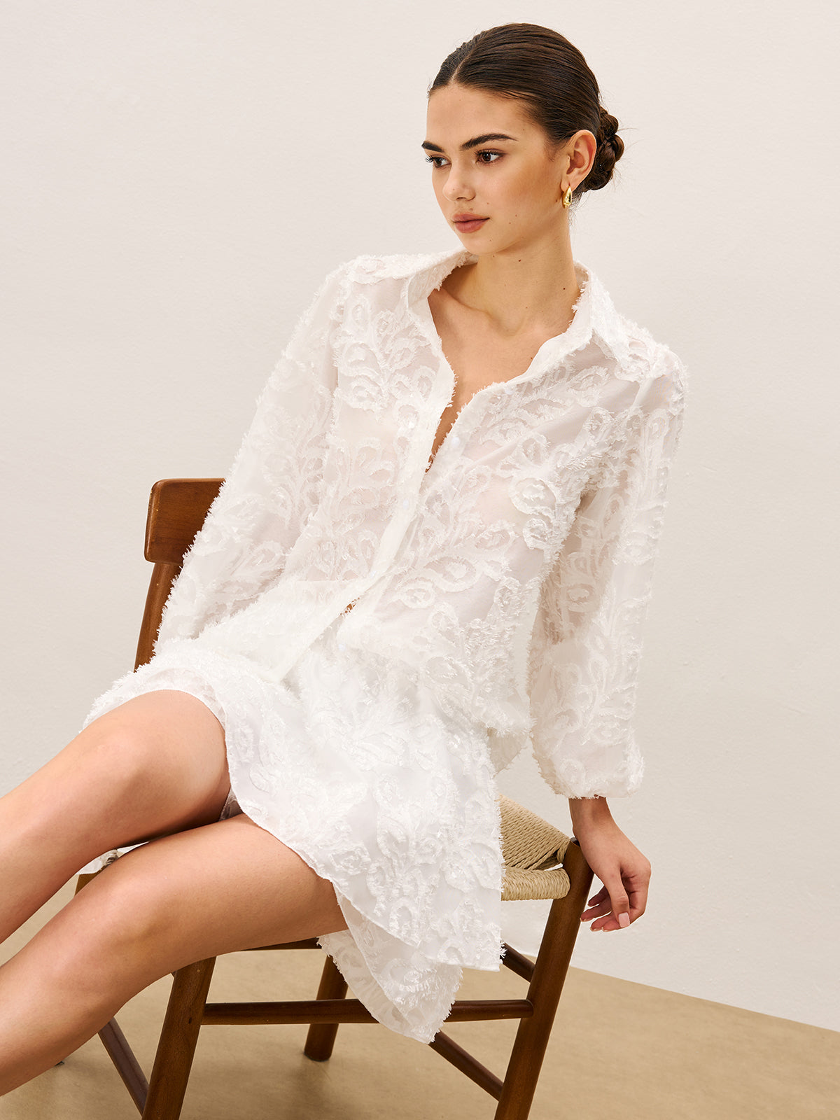 Sheer Embroidered Short Set-Massicos