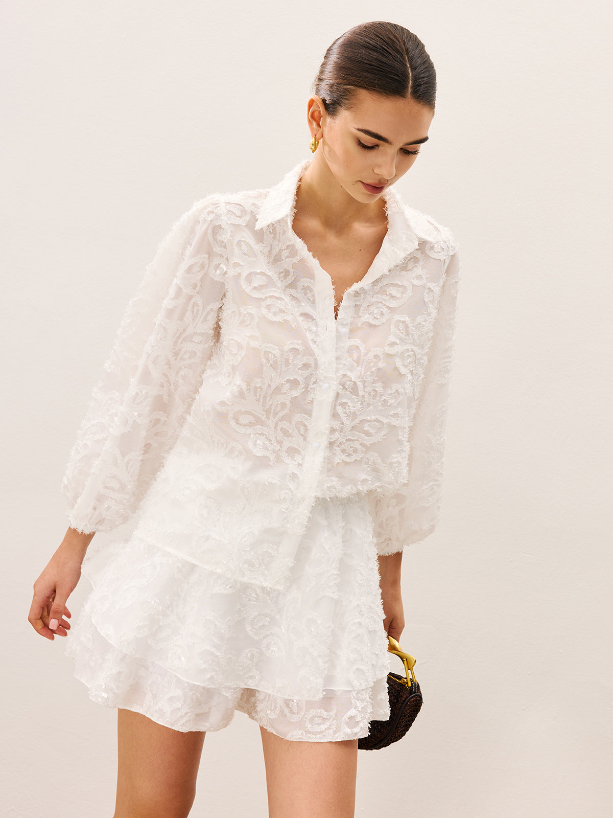 Sheer Embroidered Short Set-Massicos