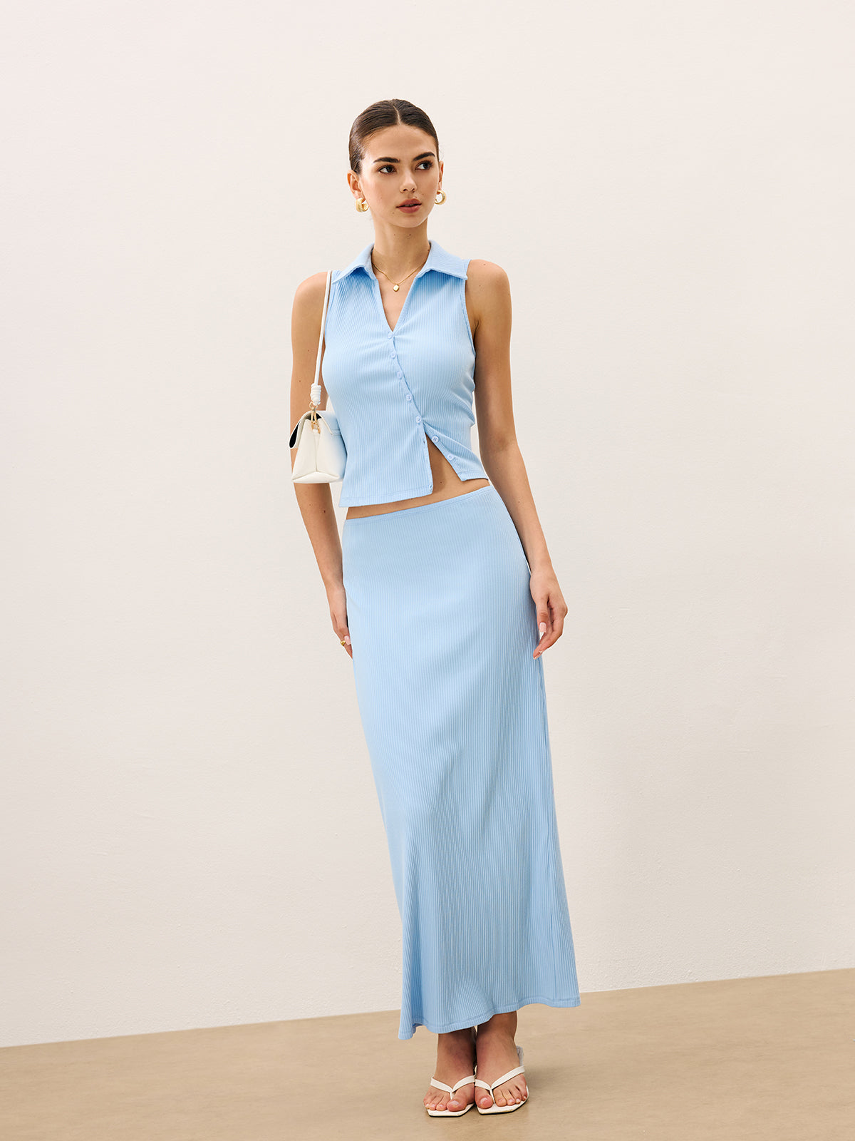 Sleeveless Crop Top and Maxi Skirt Set-Massicos