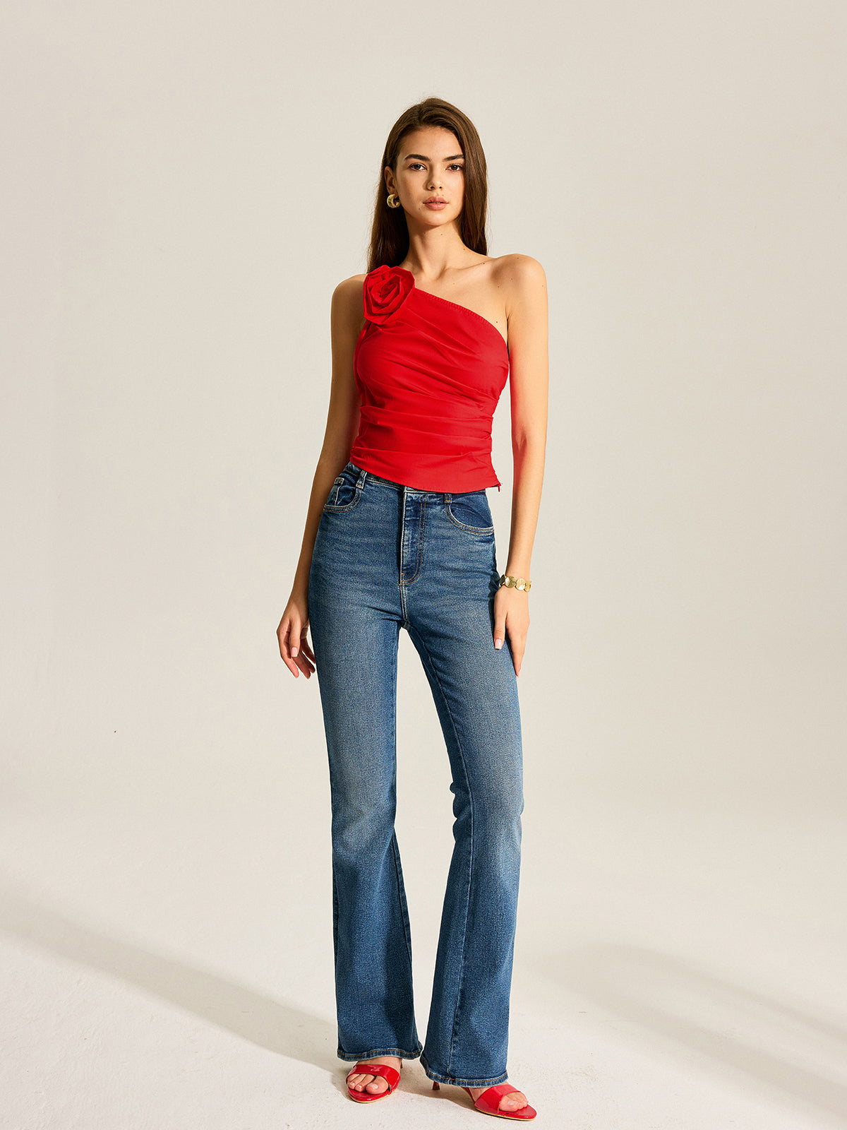 Floral One Shoulder Tank Top-Massicos