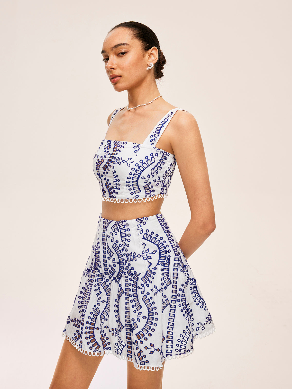 Embroidered Lace Trim Skirt Set-Massicos