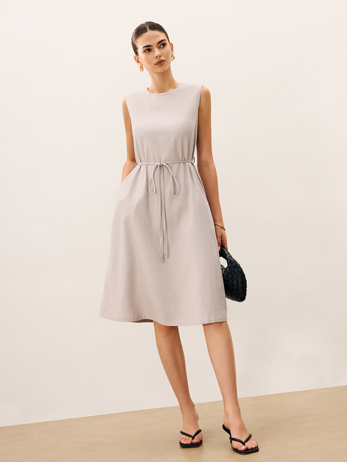 Sleeveless Tie Detail Midi Dress-Massicos