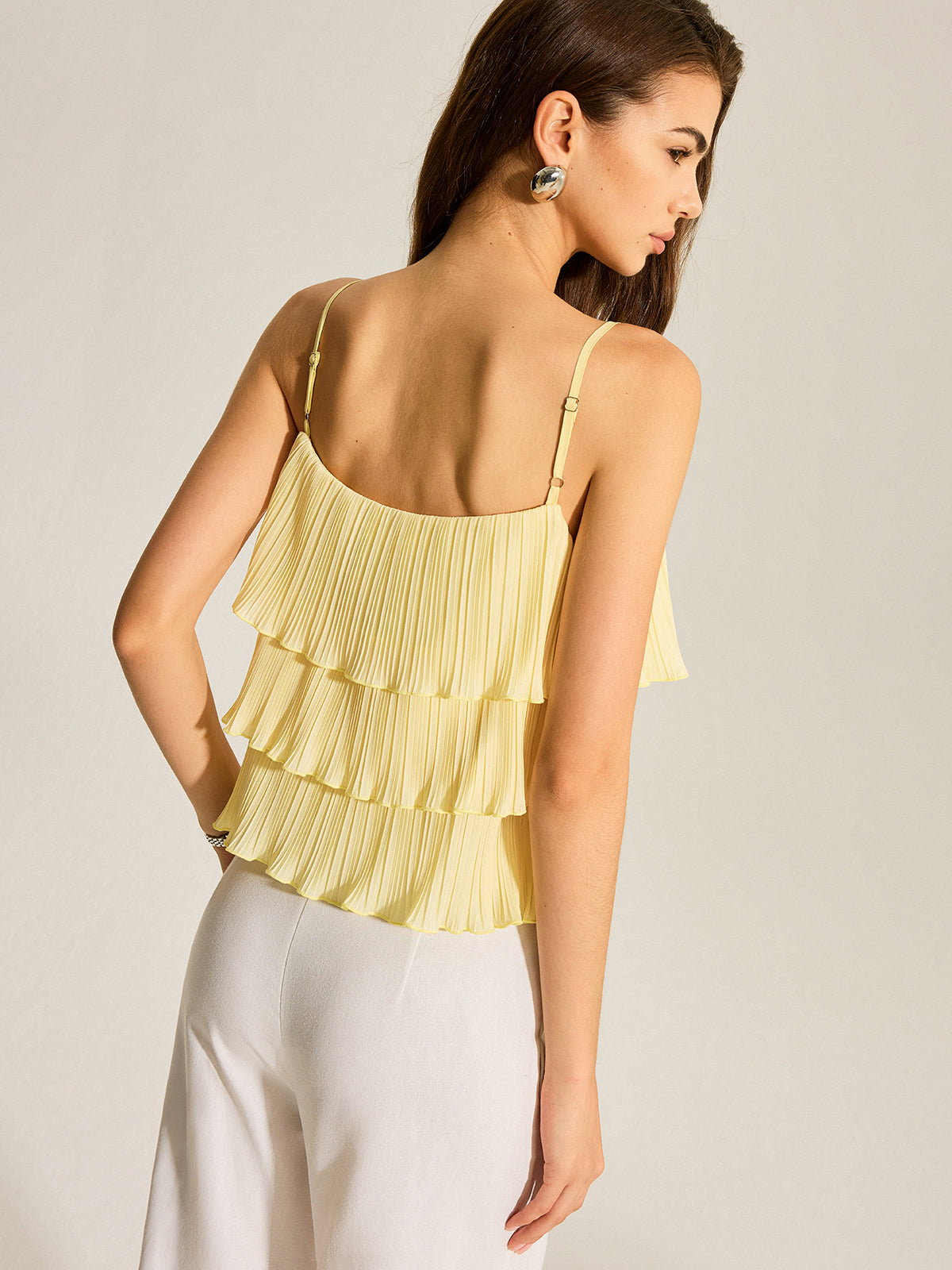 Beaded Strap Tiered Pleated Cami Top-Massicos