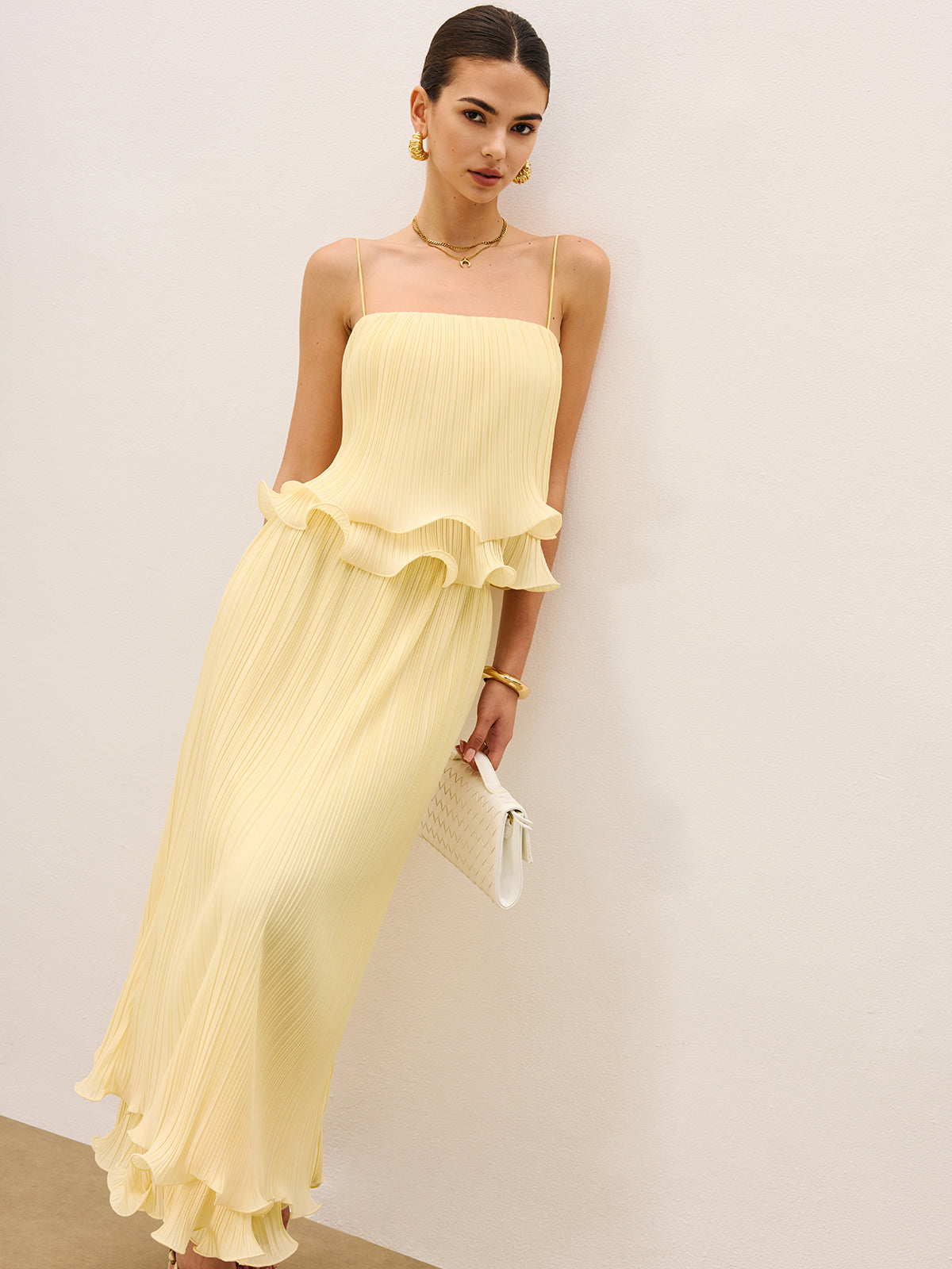 Pleated Layered Ruffle Skirt Set-Massicos