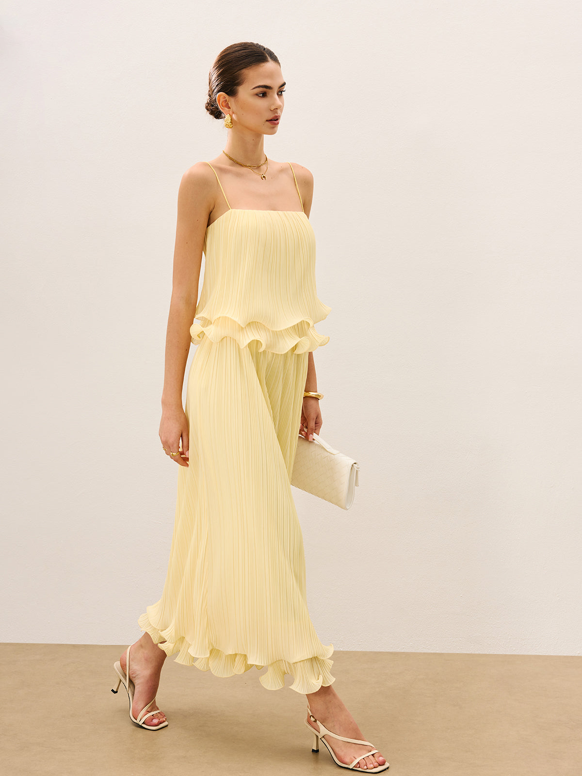 Pleated Layered Ruffle Skirt Set-Massicos