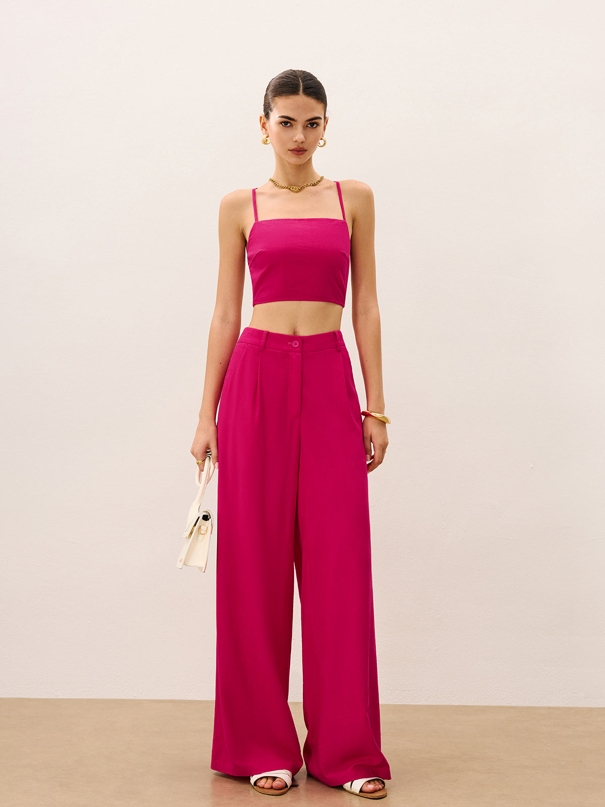 Tie-Back Top and Wide-Leg Pants Set-Massicos