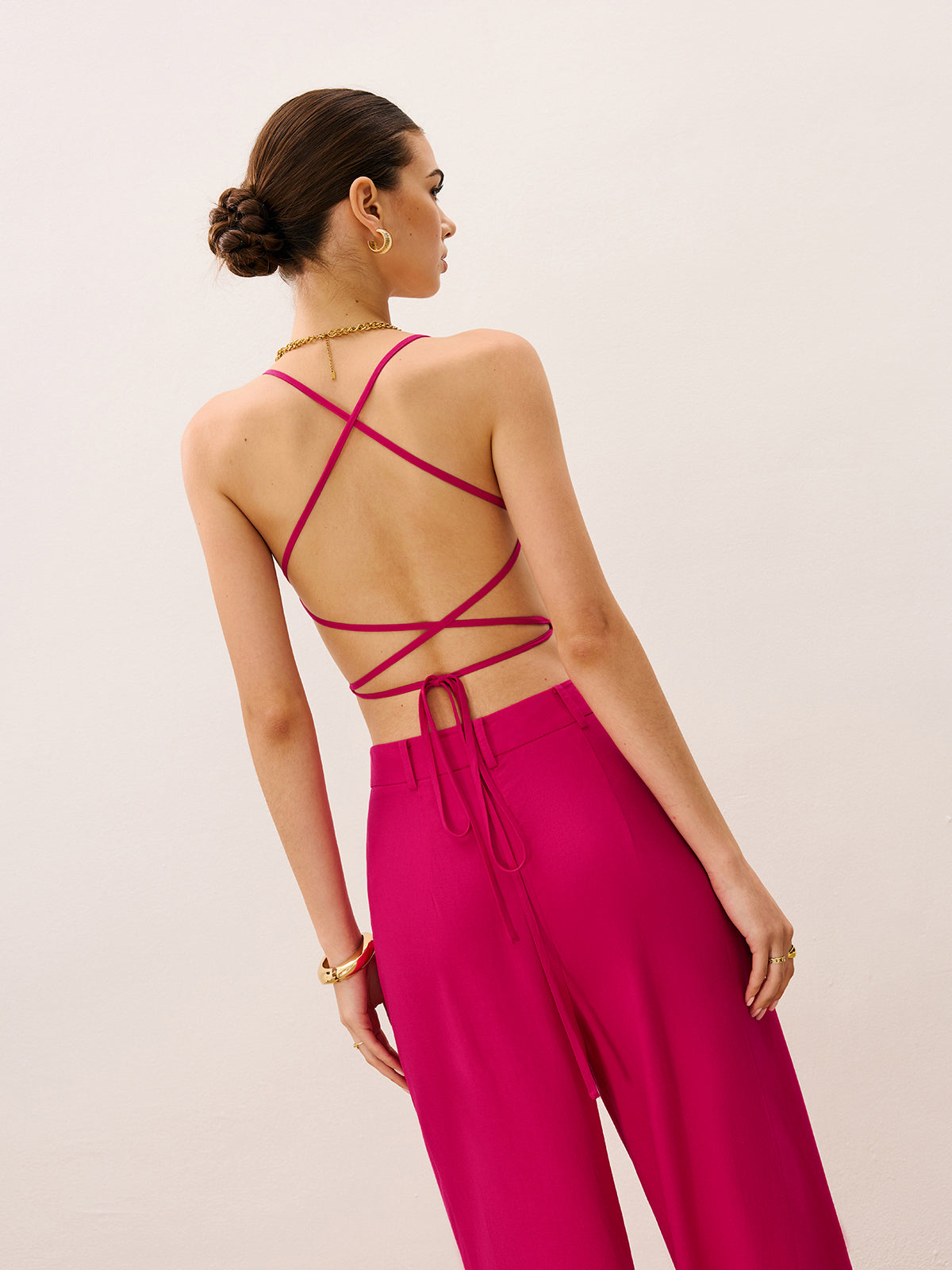 Tie-Back Top and Wide-Leg Pants Set-Massicos