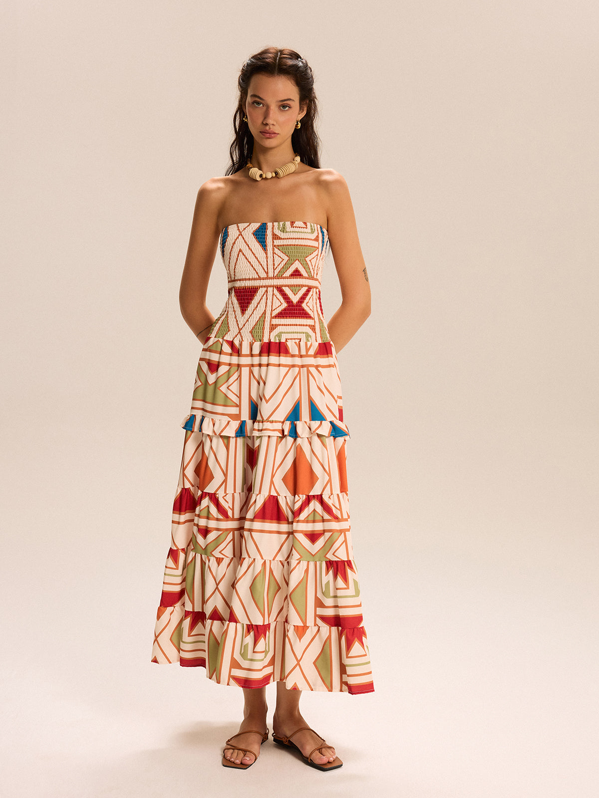 Color-Block Strapless Tiered Maxi Dress-Massicos