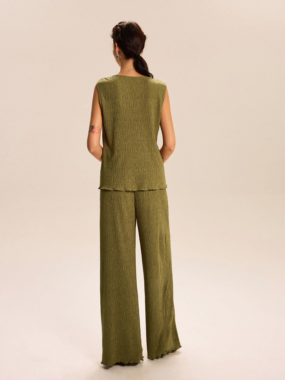 Sleeveless Tie-Front Top and Wide-Leg Pants Set-Massicos