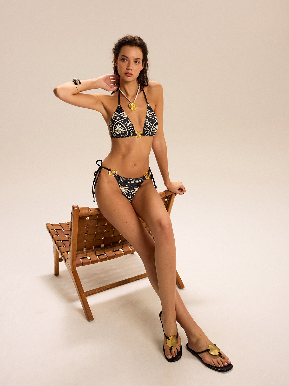 Printed Bikini Set With Golden Detail Rings-Massicos