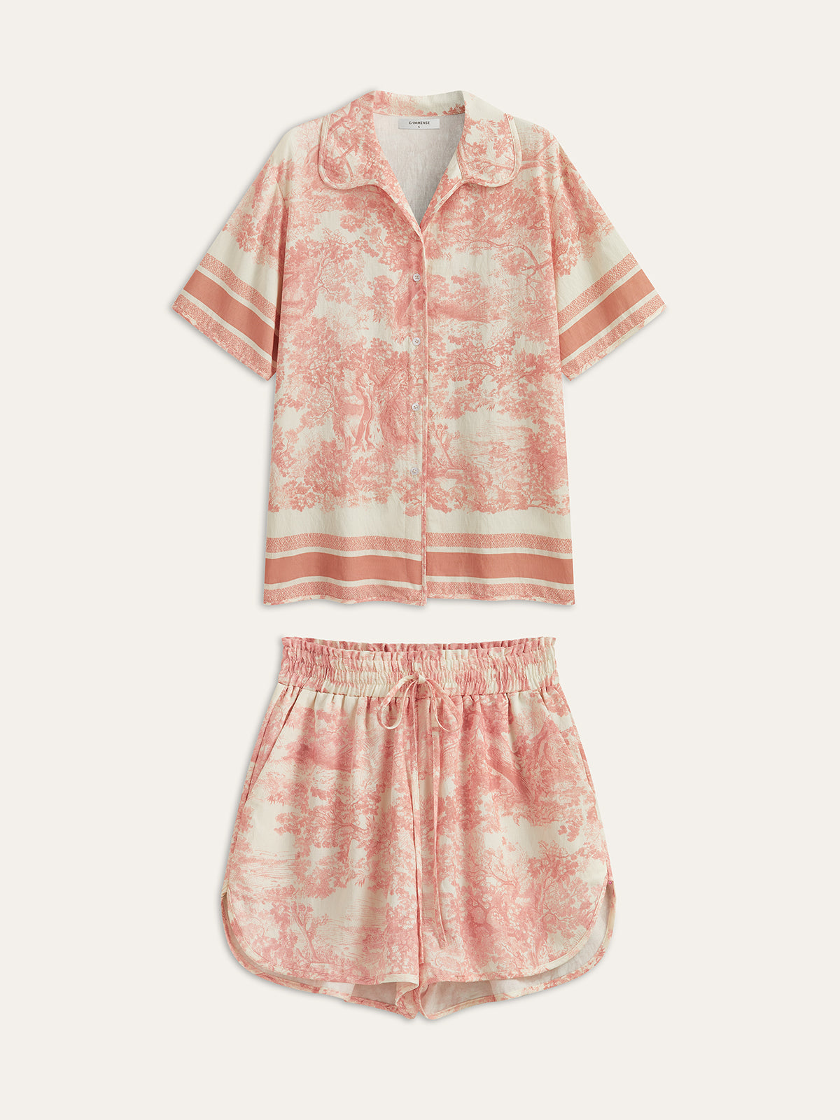 Printed Contrast Trim Shorts Sets-Massicos