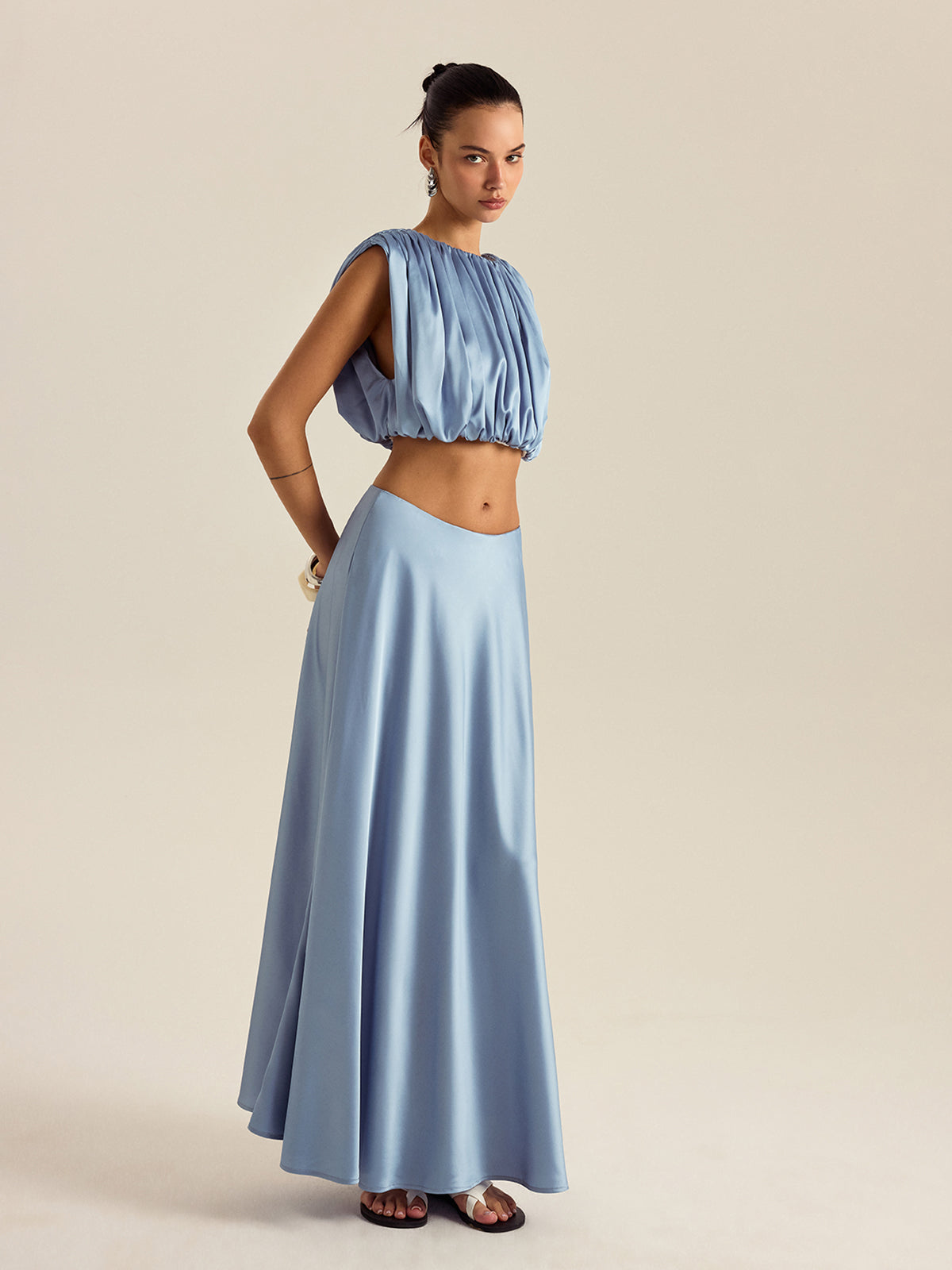 Ruched Crop Top Skirt Set-Massicos