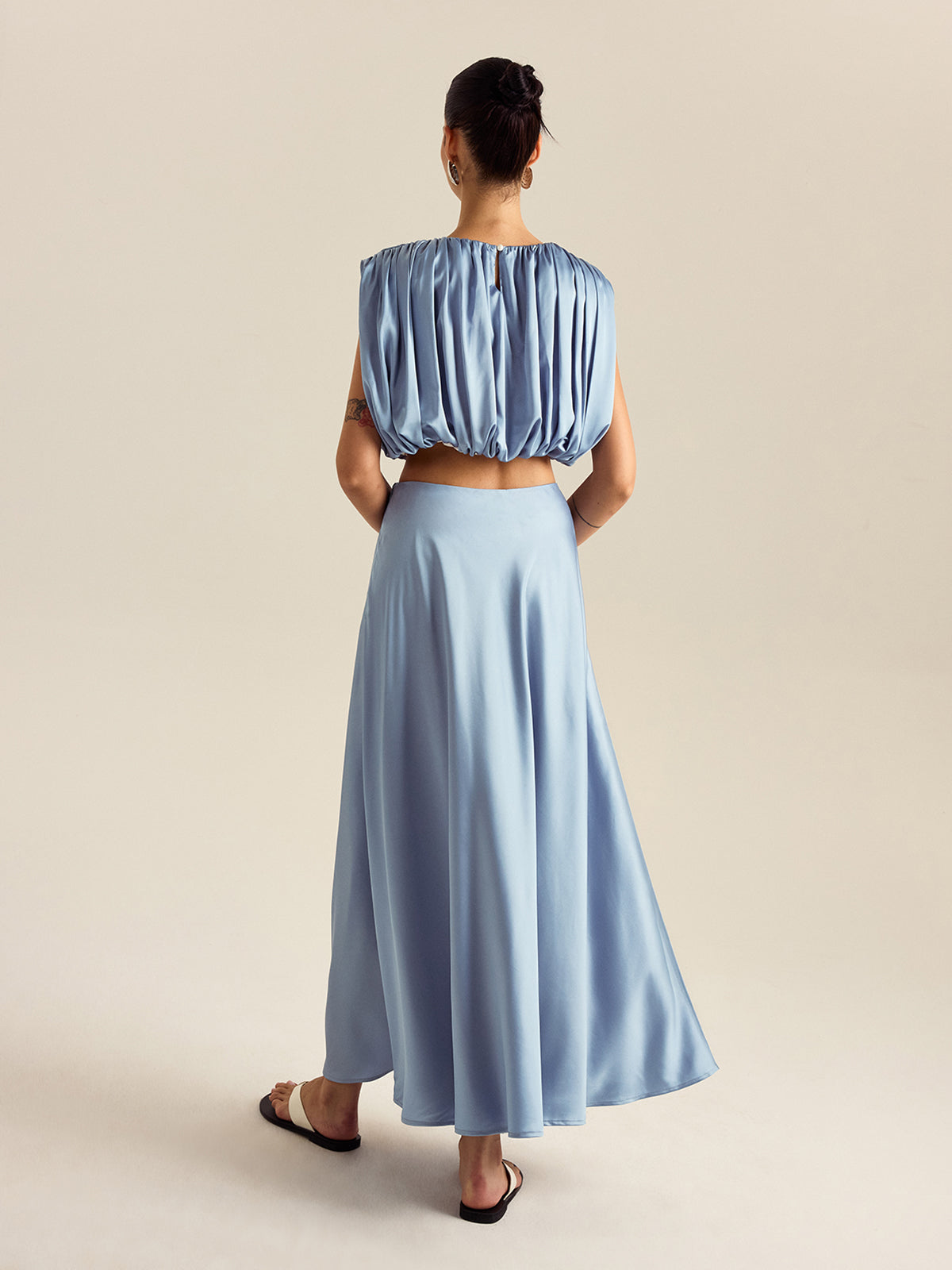 Ruched Crop Top Skirt Set-Massicos