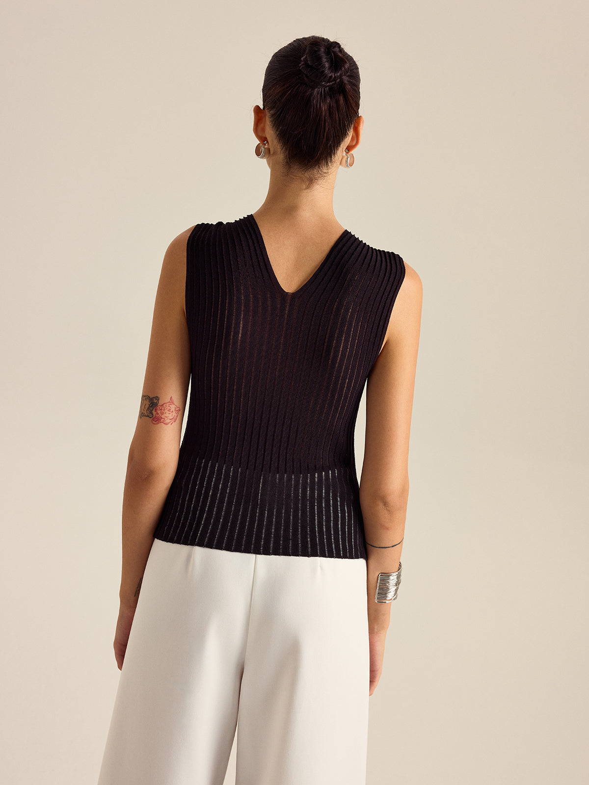 Pleated Knit Twist-Front Top-Massicos