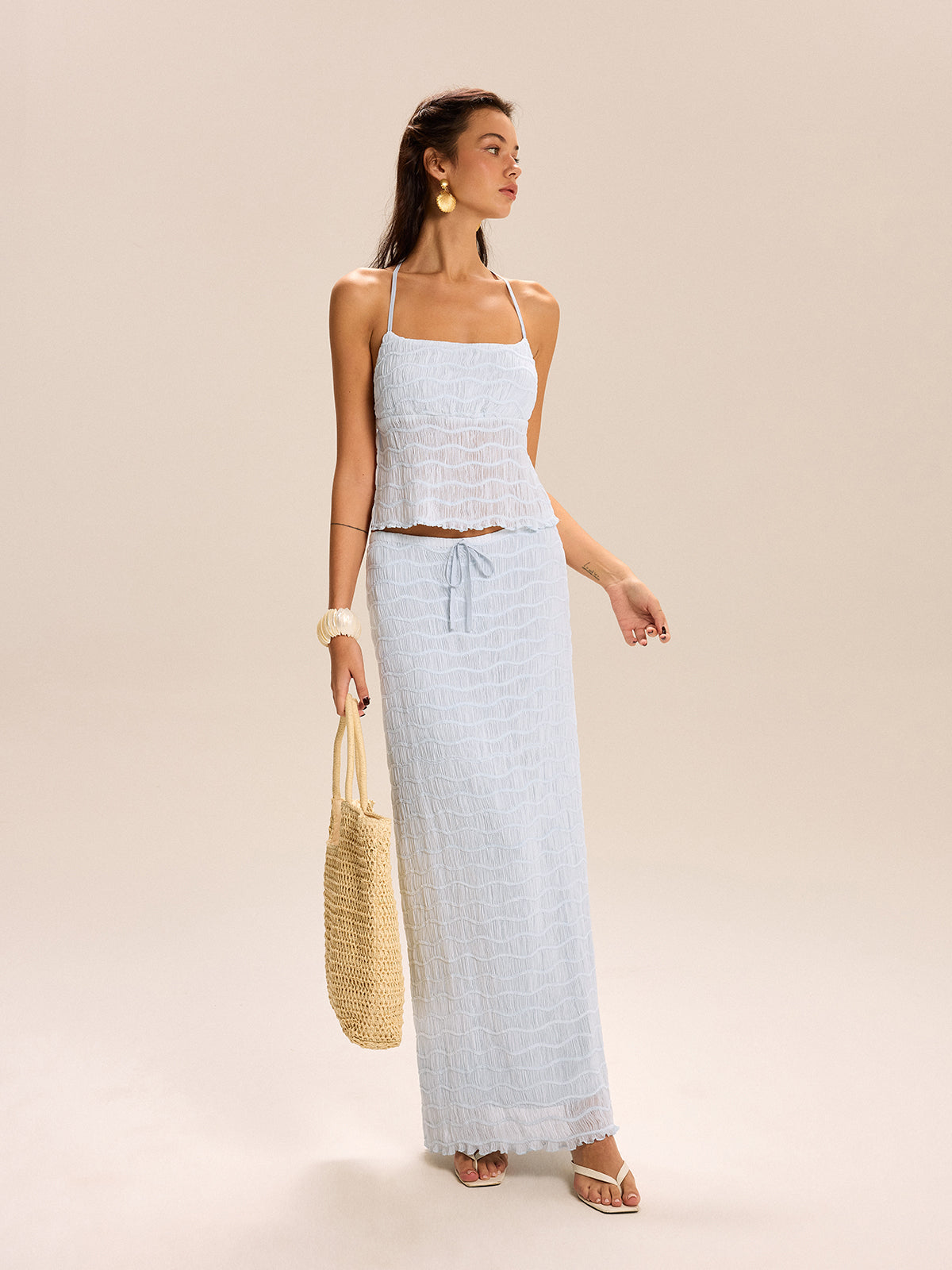 Textured Halter Crop Top and Skirt Set-Massicos