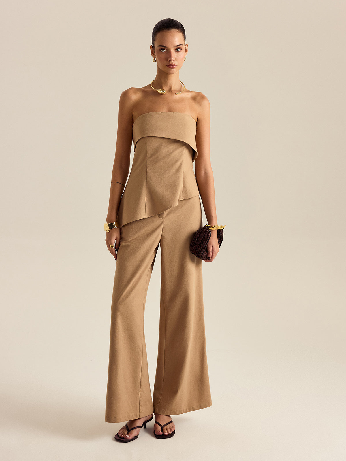 Asymmetrical Strapless Pants Set-Massicos