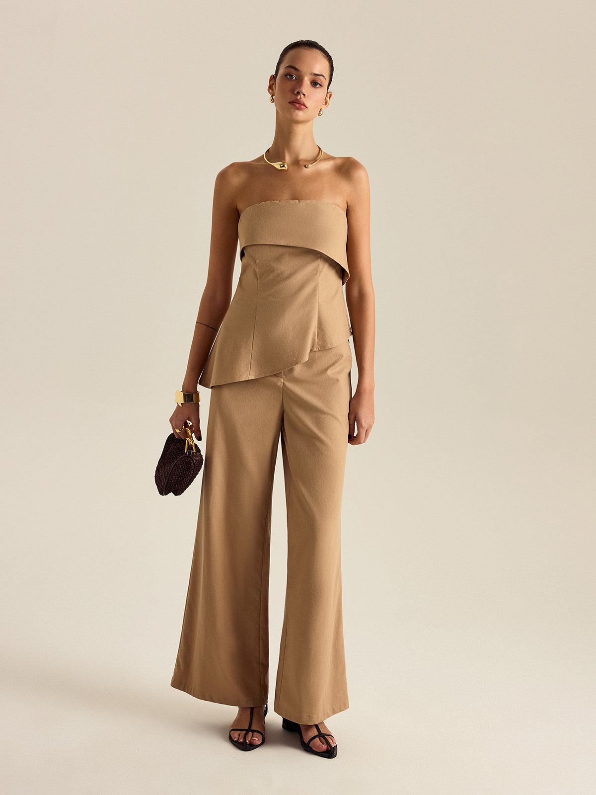 Asymmetrical Strapless Pants Set-Massicos