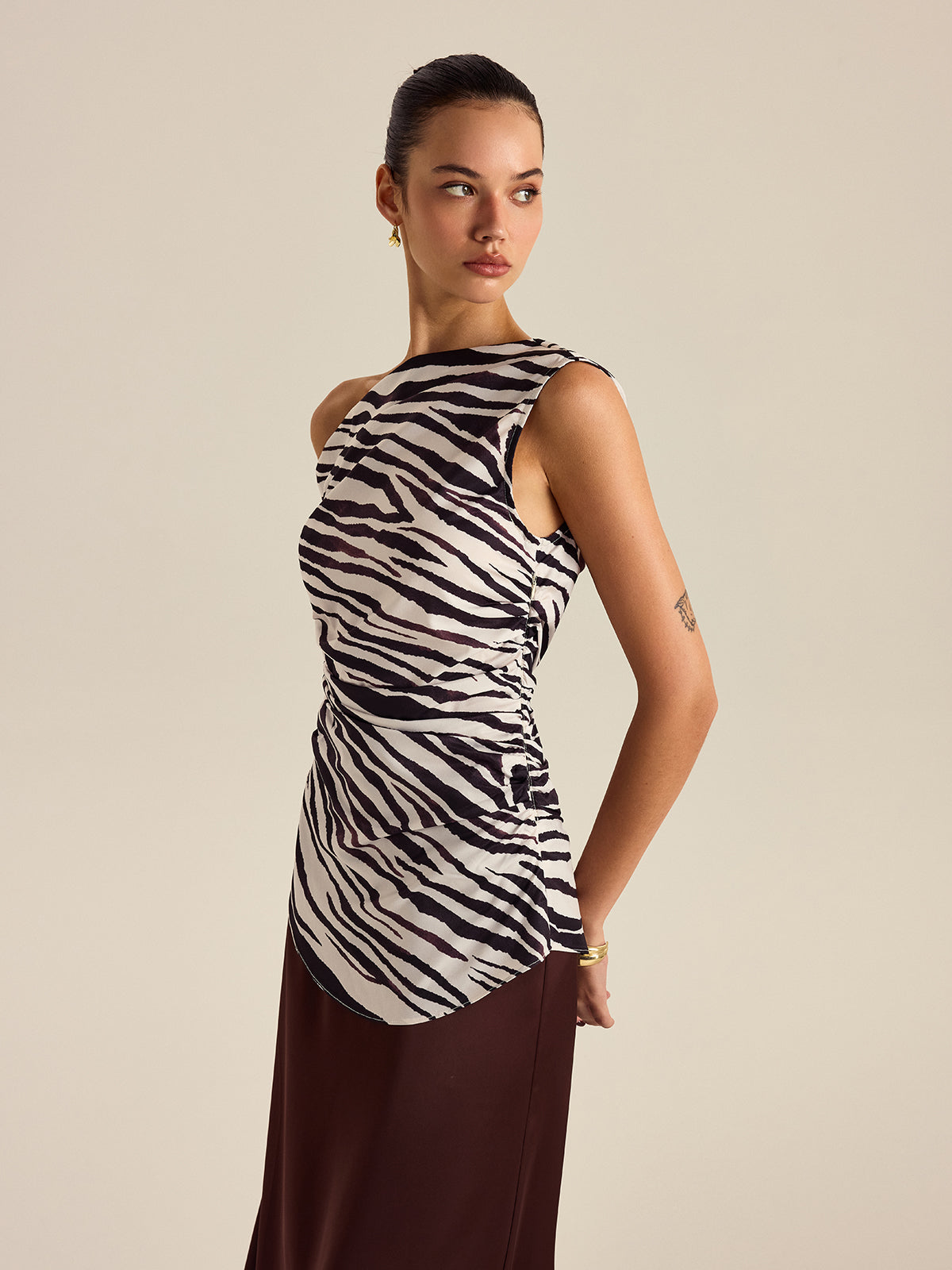 Zebra Print Off-Shoulder Top-Massicos