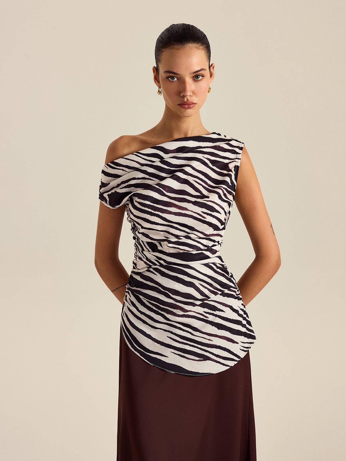 Zebra Print Off-Shoulder Top-Massicos
