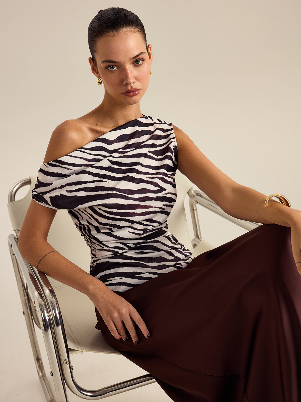 Zebra Print Off-Shoulder Top-Massicos