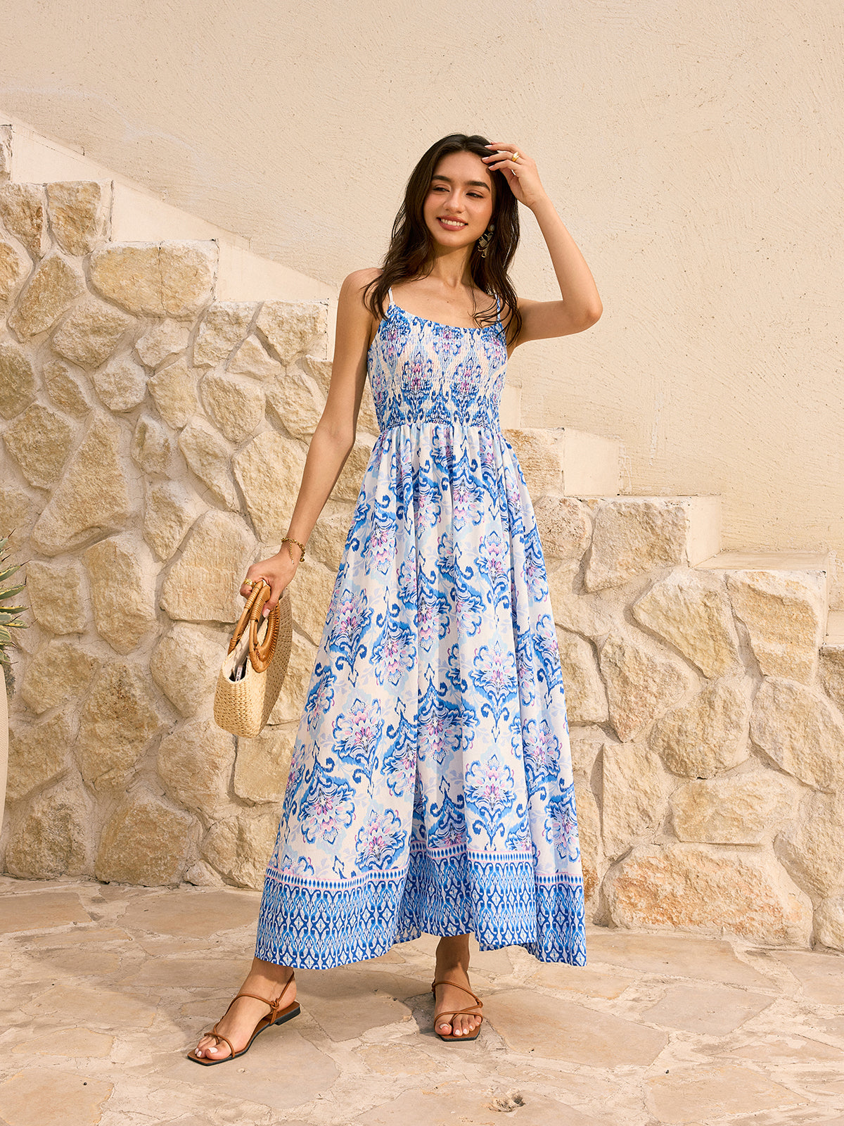 Bohemian Floral Print Maxi Dress-Massicos