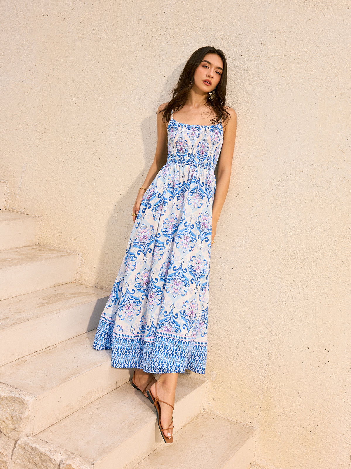 Bohemian Floral Print Maxi Dress-Massicos