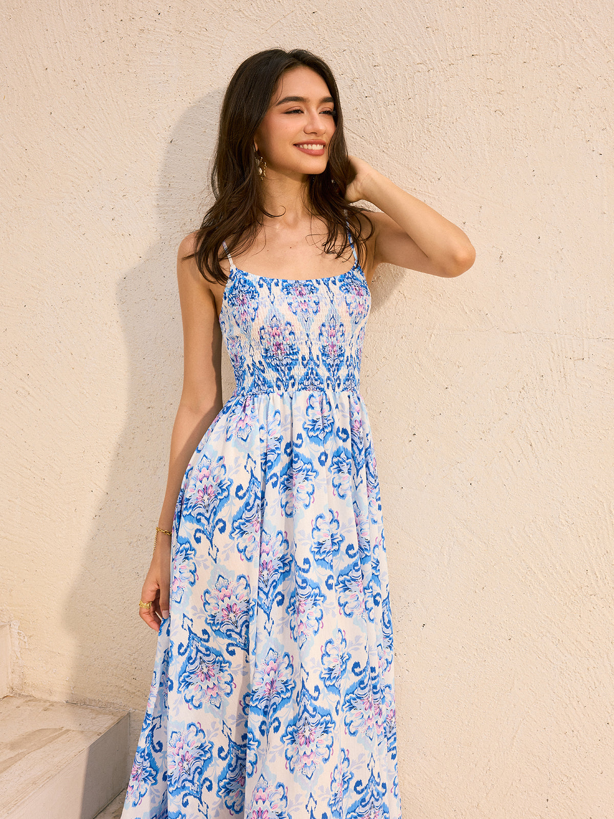 Bohemian Floral Print Maxi Dress-Massicos