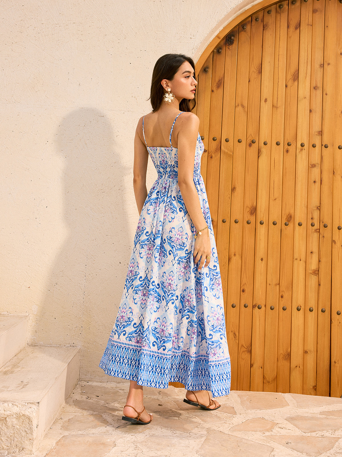Bohemian Floral Print Maxi Dress-Massicos