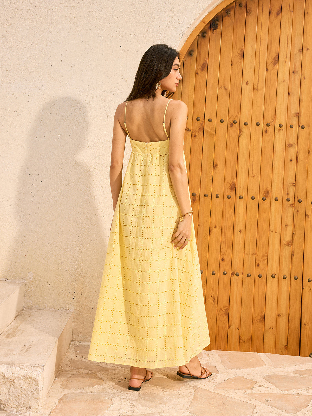 Eyelet Backless Maxi Dress-Massicos