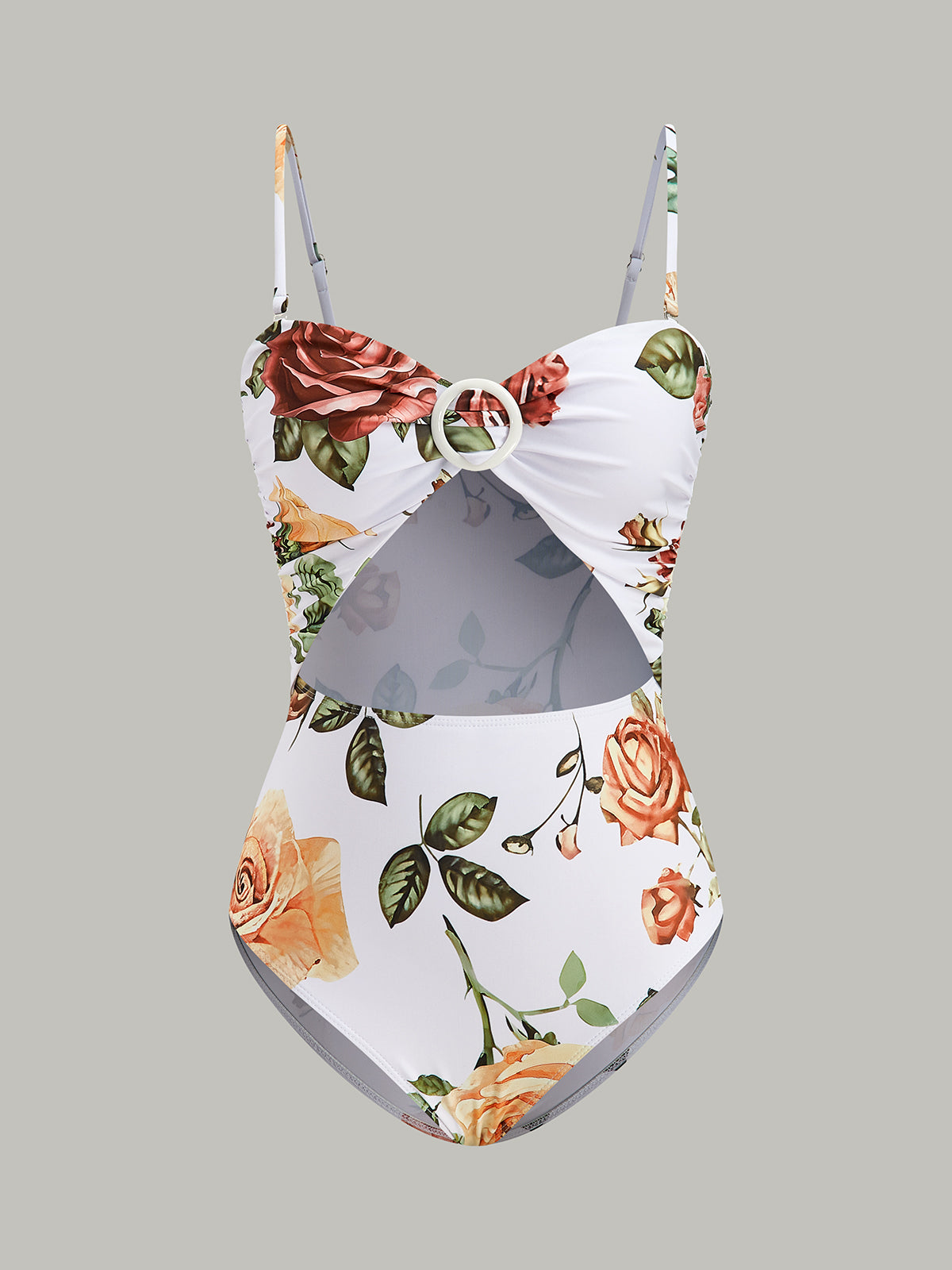 Floral Ring Cut-Out One-Piece Swimsuit-Massicos