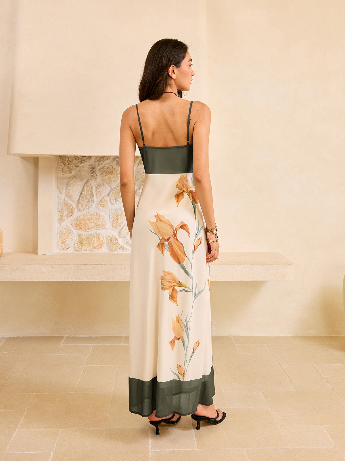 Floral Print Chiffon Maxi Dress-Massicos