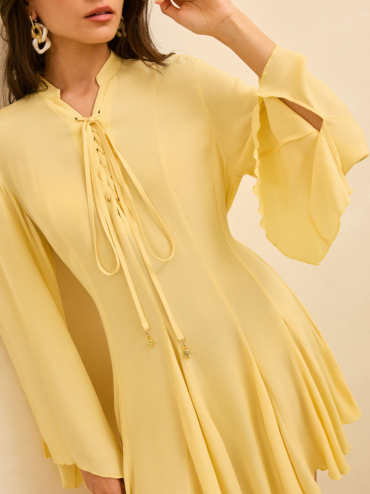 Tie-Front Flared Sleeve Dress-Massicos