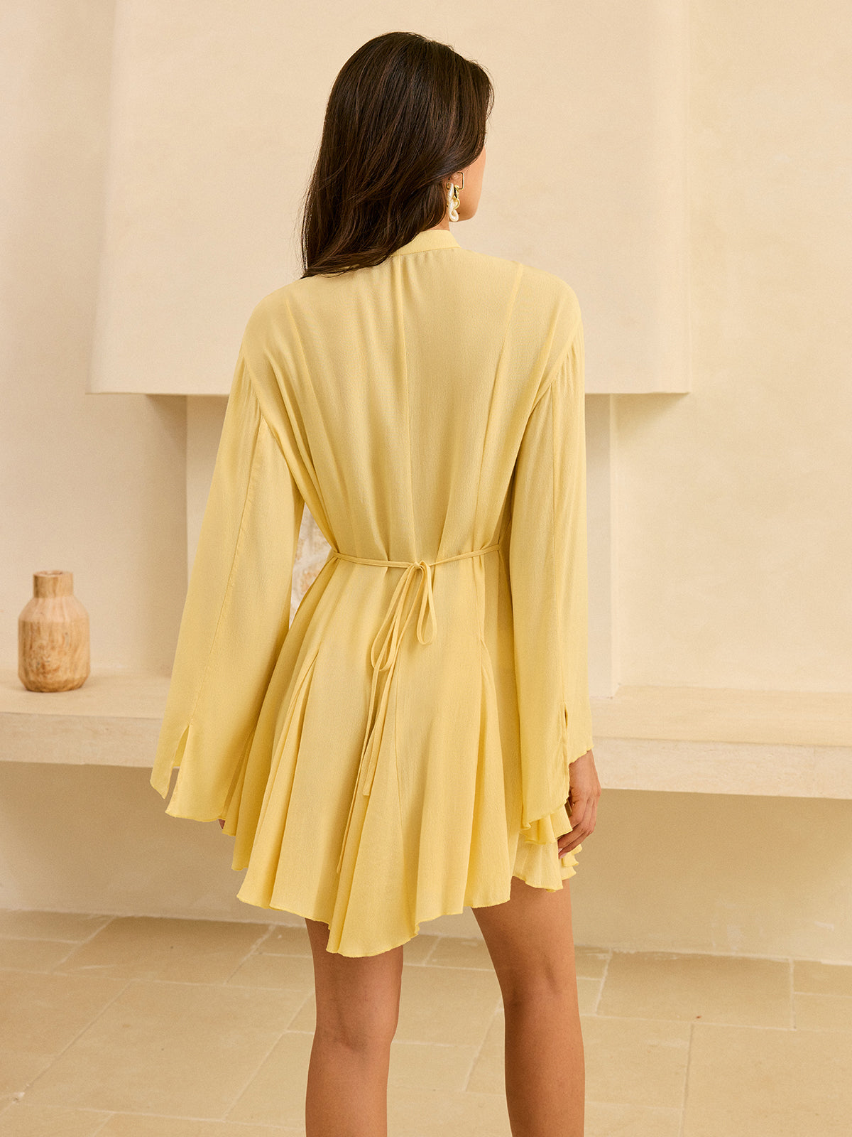 Tie-Front Flared Sleeve Dress-Massicos