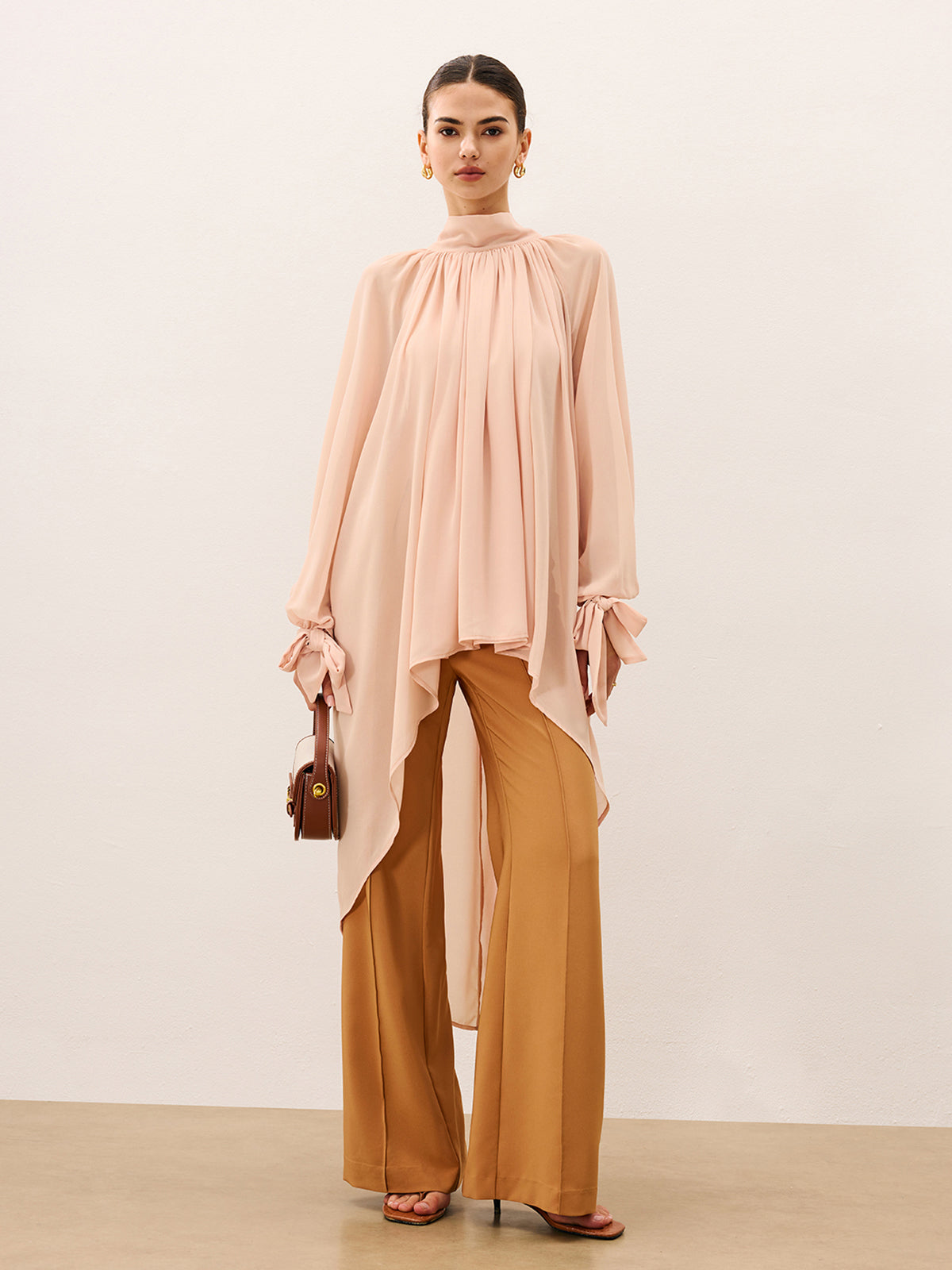 Ruffled Oversized Semi-Sheer Chiffon Blouse-Massicos