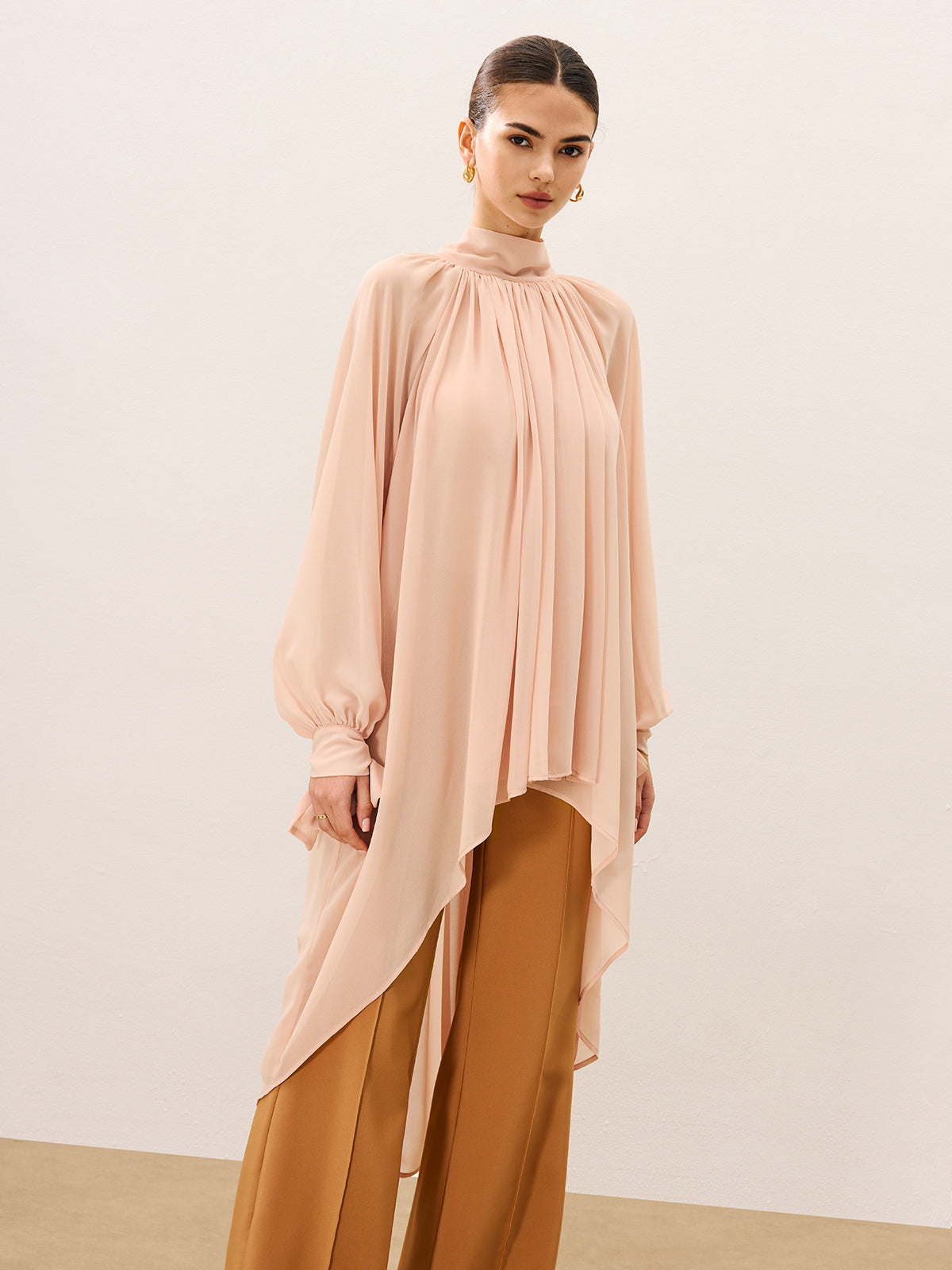 Ruffled Oversized Semi-Sheer Chiffon Blouse-Massicos
