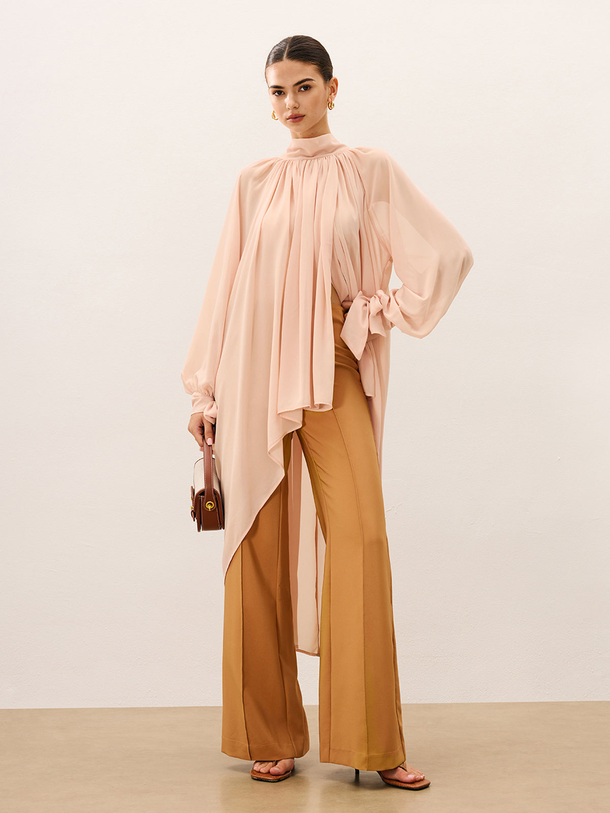 Ruffled Oversized Semi-Sheer Chiffon Blouse-Massicos