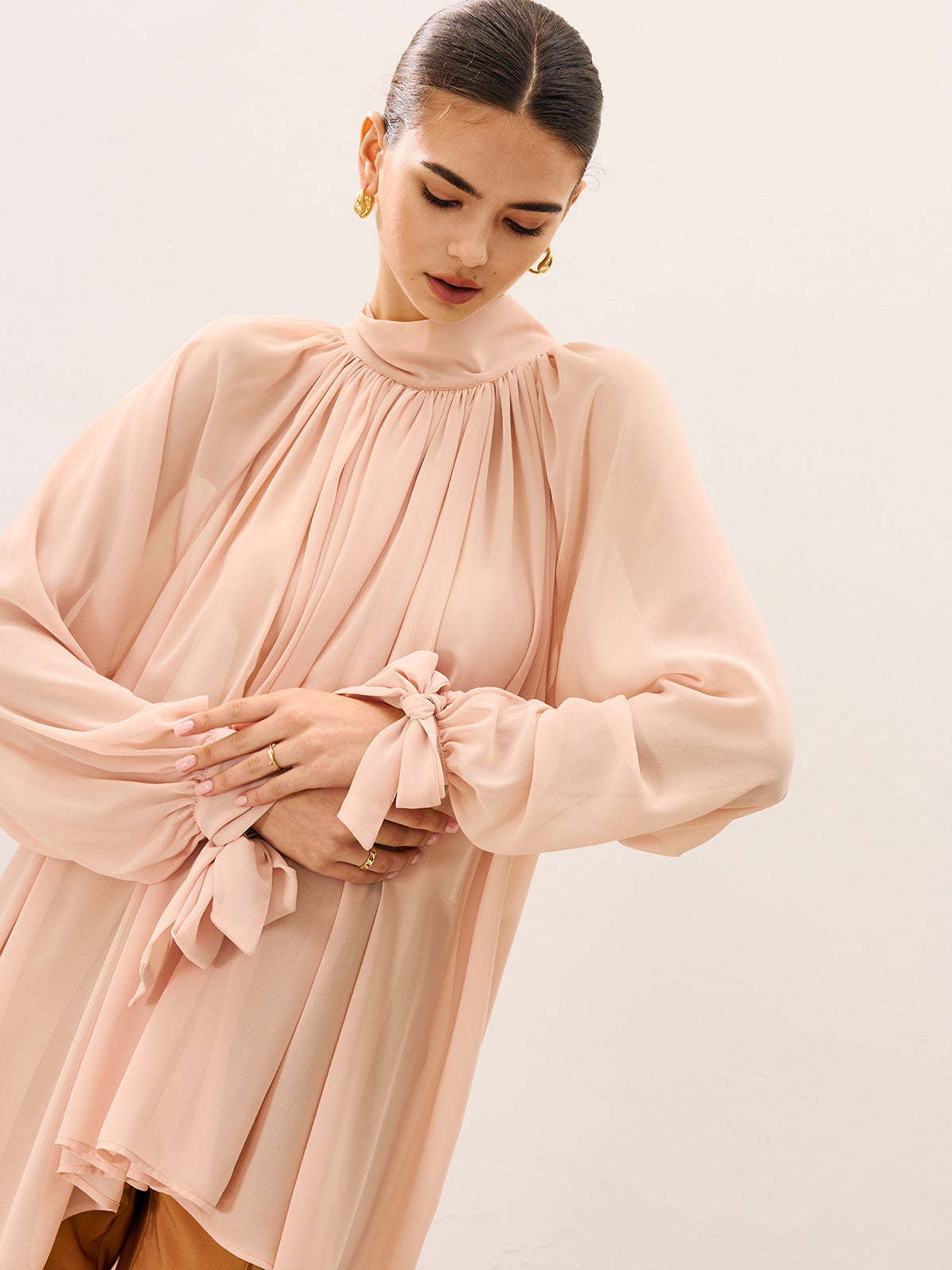 Ruffled Oversized Semi-Sheer Chiffon Blouse-Massicos