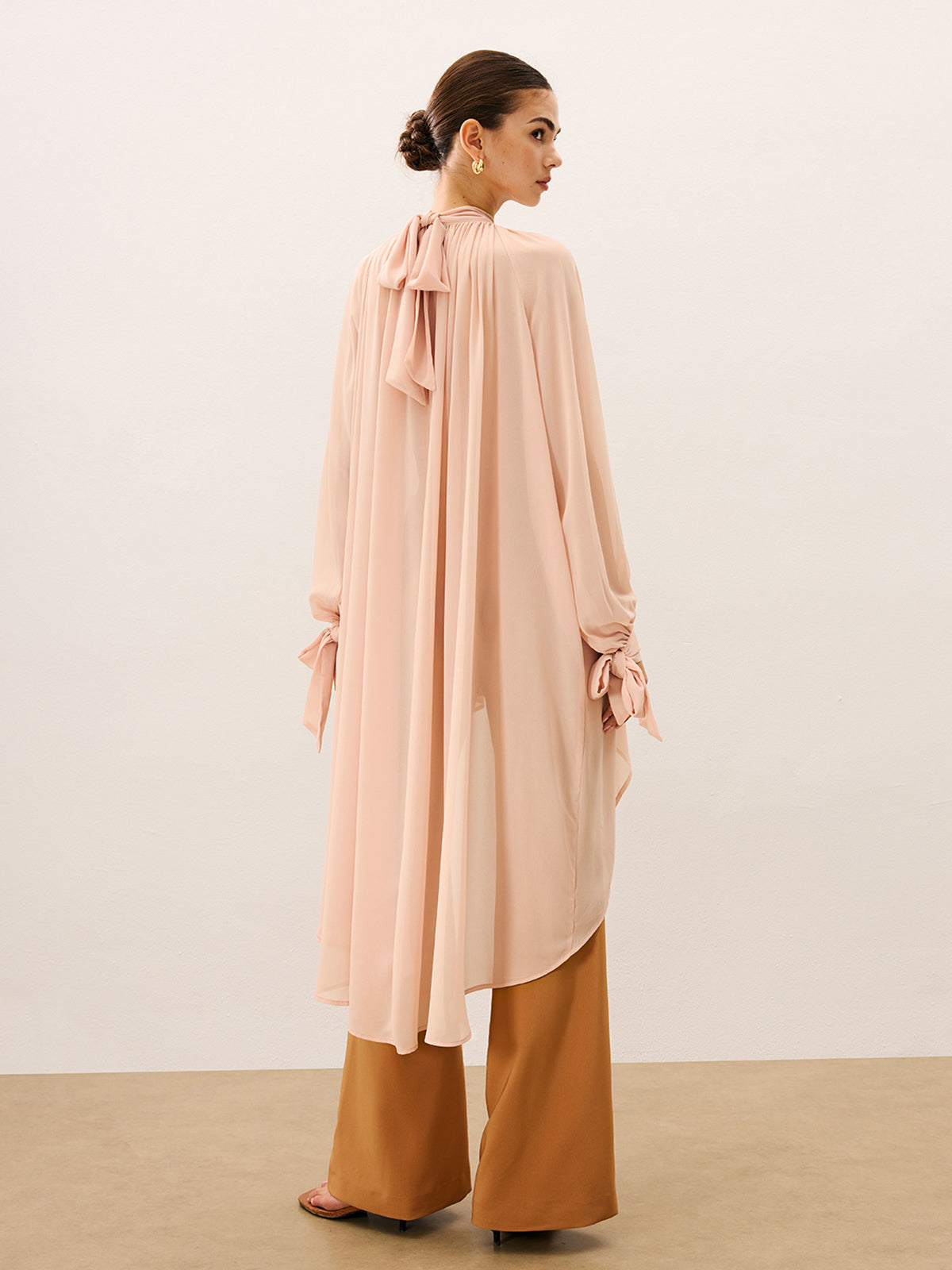 Ruffled Oversized Semi-Sheer Chiffon Blouse-Massicos