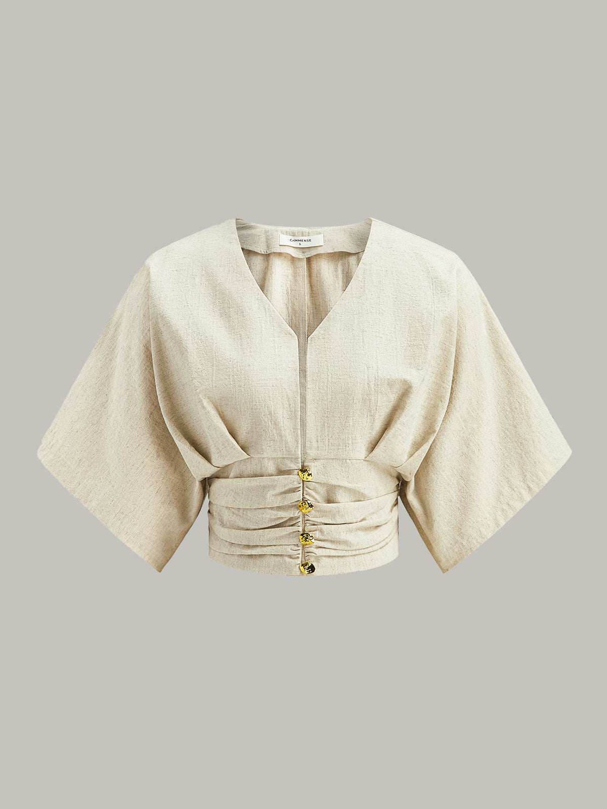 Cotton & Linen Kimono Sleeve Button Top-Massicos