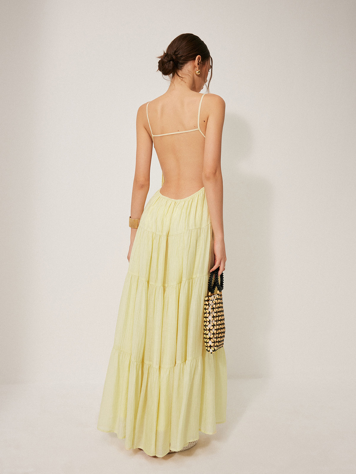 Pleated Backless Tiered Cami Dress-Massicos