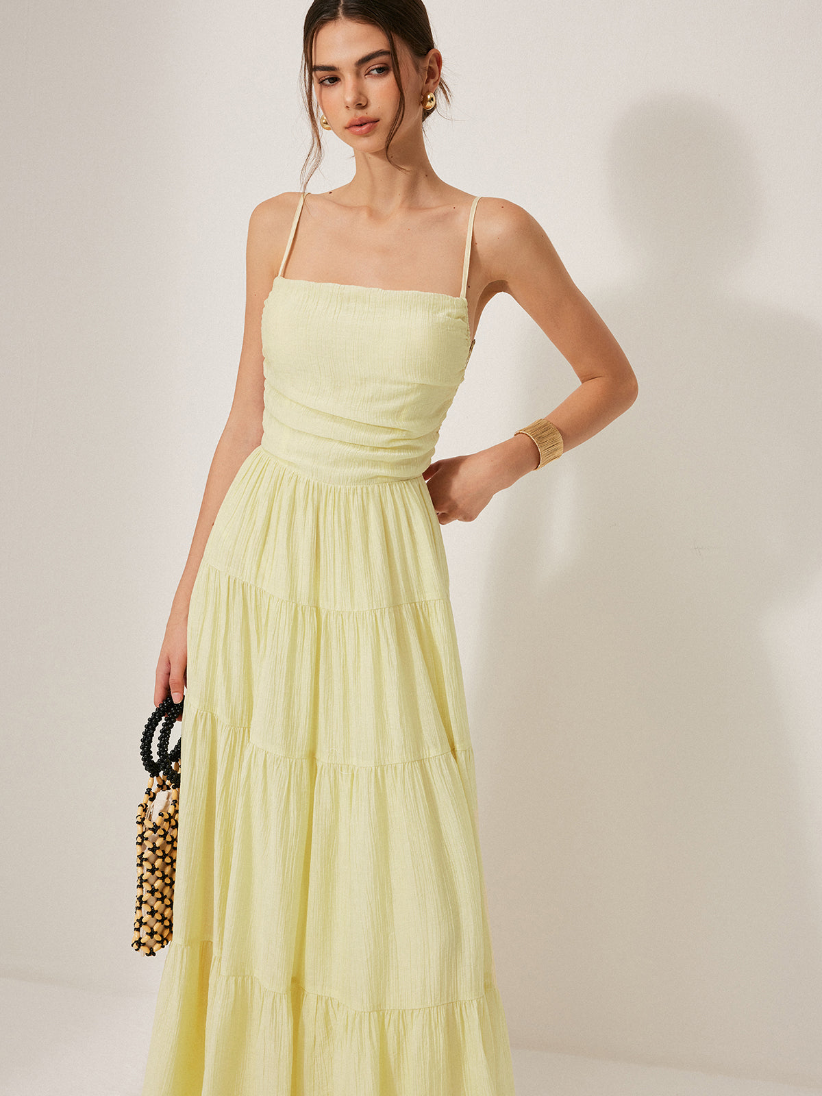 Pleated Backless Tiered Cami Dress-Massicos