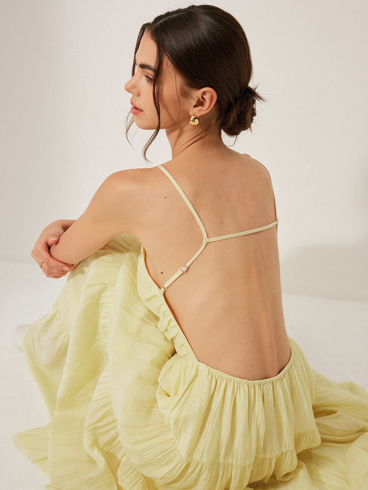 Pleated Backless Tiered Cami Dress-Massicos