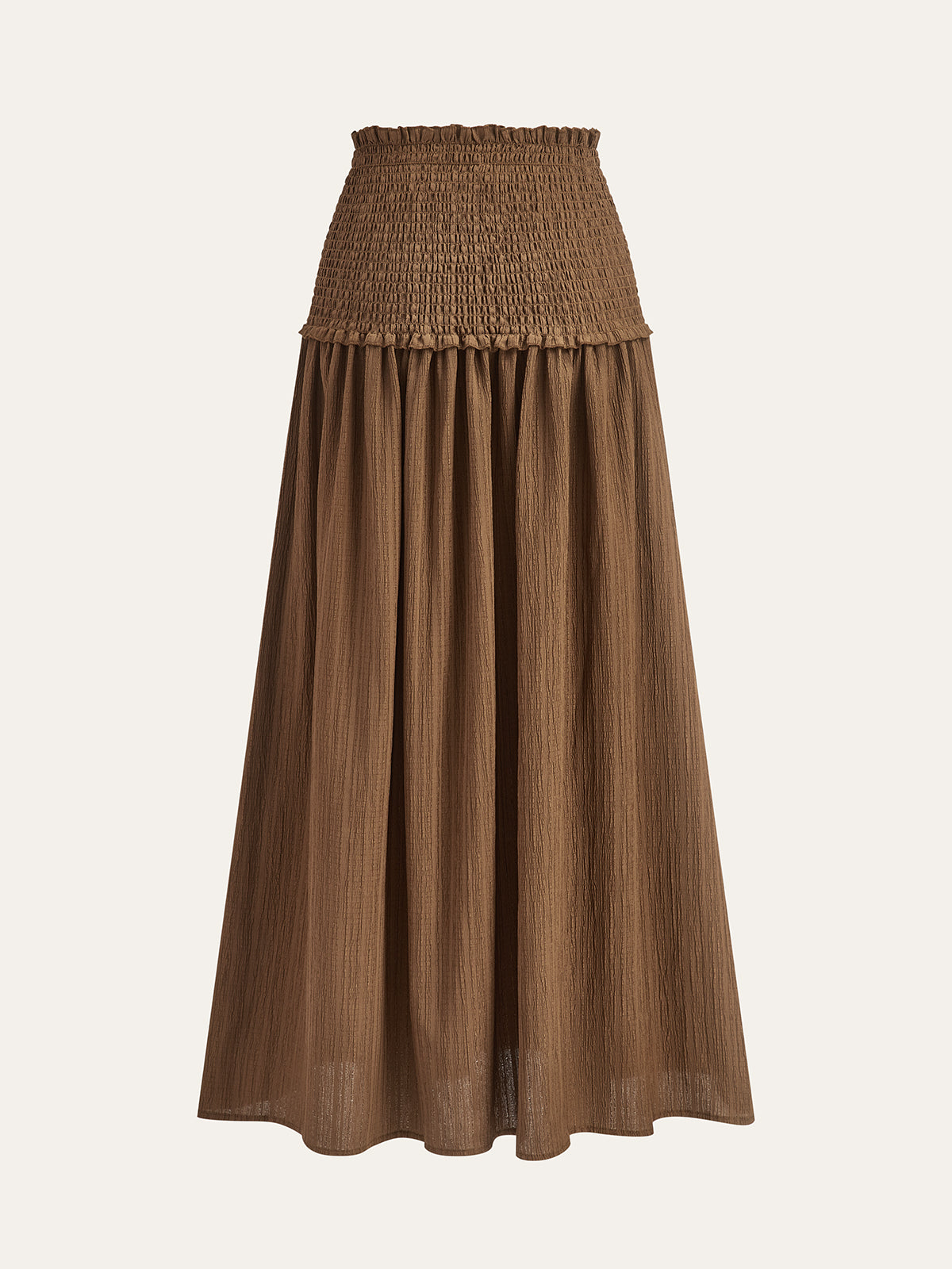 Puff-Sleeve Crop Top and Smocked-Waist Midi Skirt Set-Massicos
