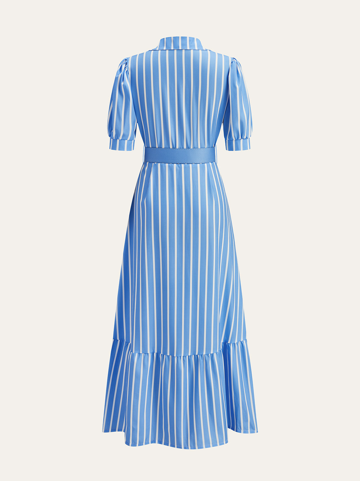 Belted Striped Dress with Puff Sleeves-Massicos